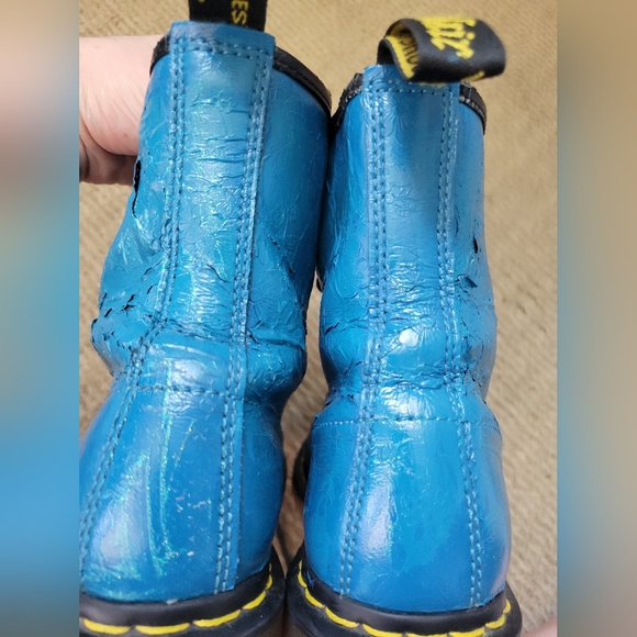 Y2K turquoise leather flower embossed Pascal combat boot dr martens docs htf - Picture 3 of 16
